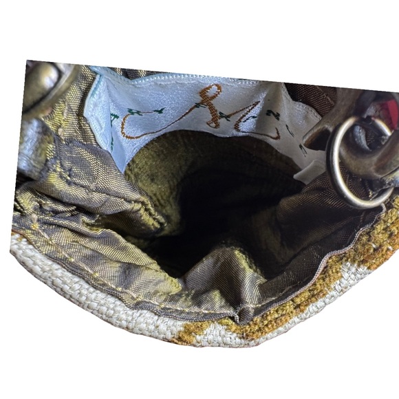 Mary Frances Beaded Mini Wristlet Phone Bag Green Gold Earth Tones - Picture 9 of 9